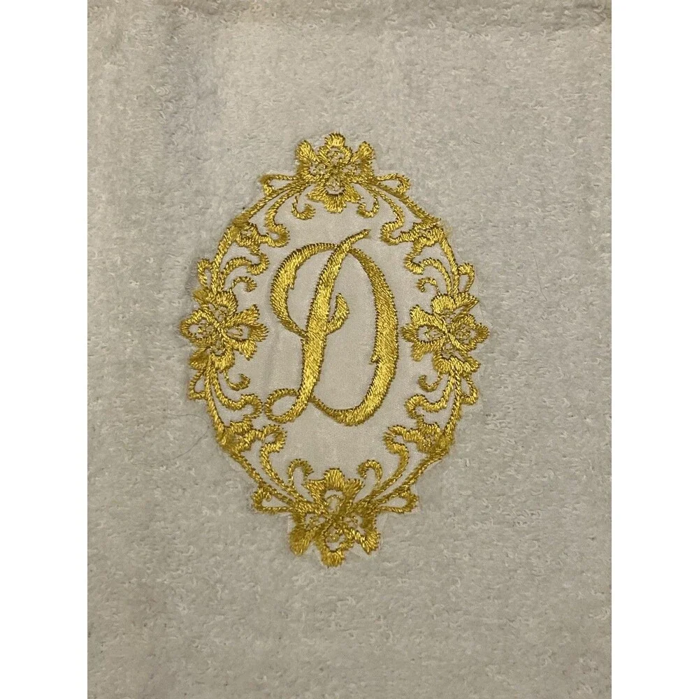 Vtg Cannon Monogrammed Hand Towel Off White Gold Glam Hollywood Regency USA